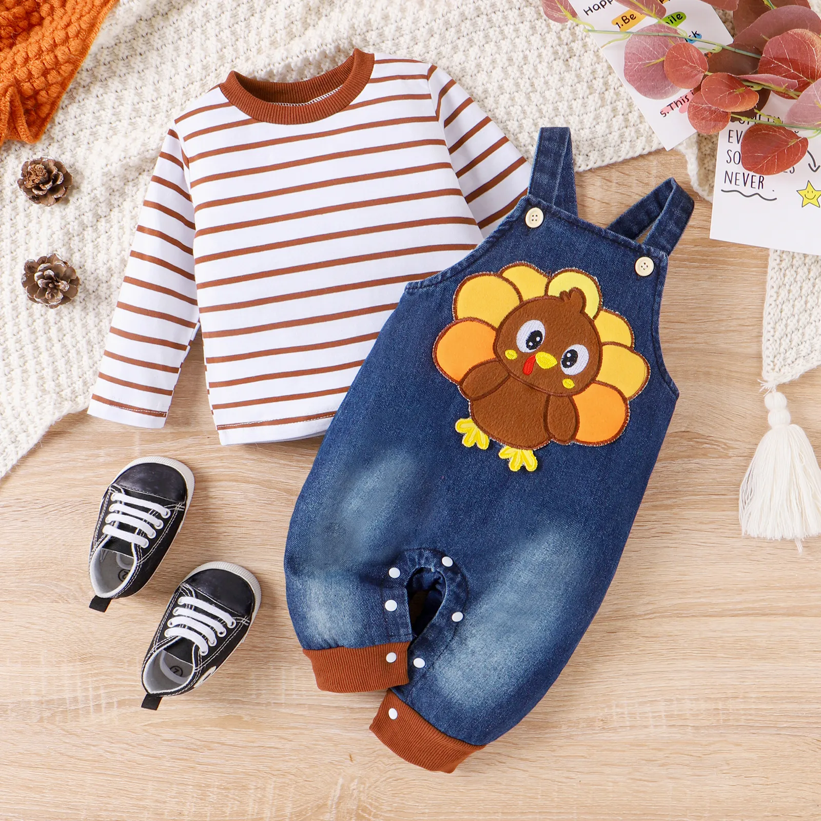2pcs Baby Girl/Boy Thanksgiving Animal Pattern Set 