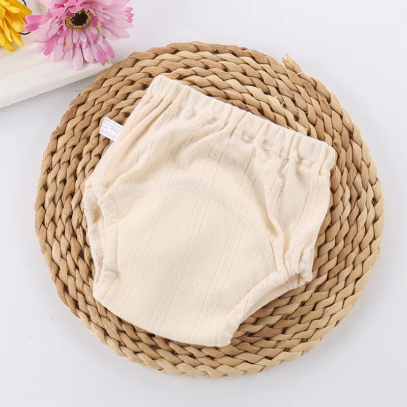 Ribbed Children's Waterproof Training Pants: 4-Layer Cotton Gauze, Ideal for Toddlers and Infants Beige