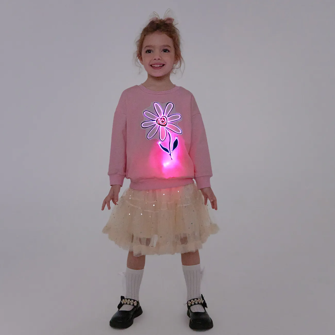 Go-Glow Illuminating Sweatshirt with Light Up Flower Pattern Including Controller (Built-In Battery) Pink big image 1