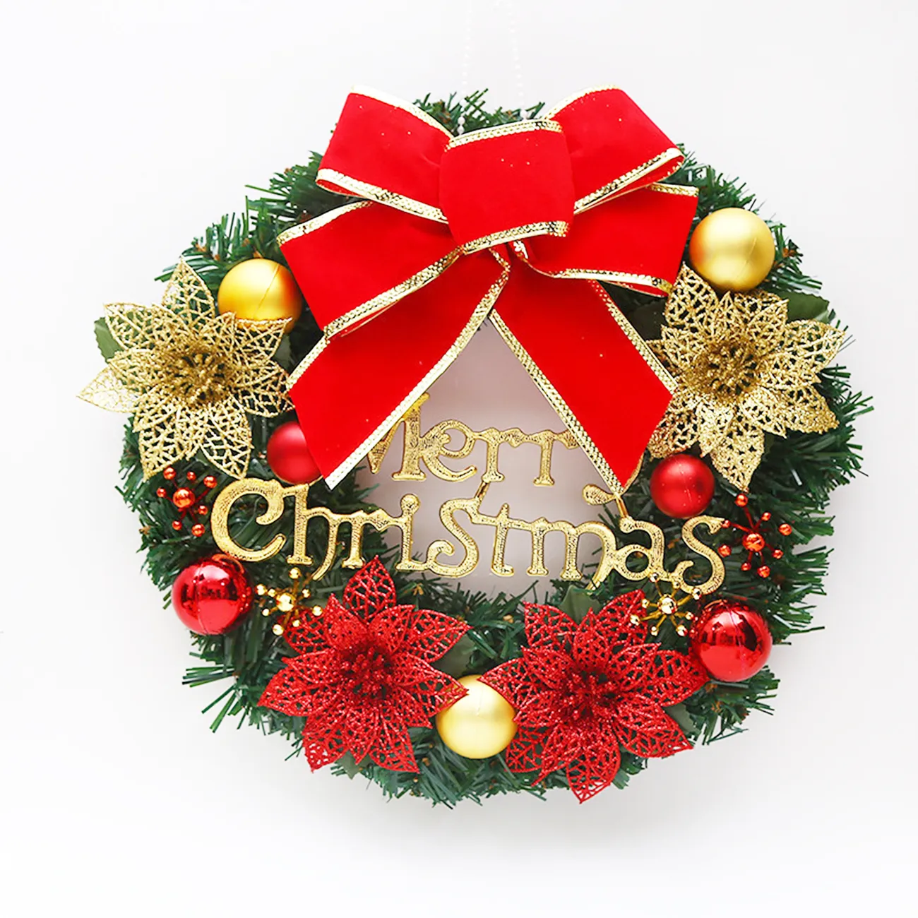 Christmas Wreath for Door and Window Display with Tinsel Garland, Gold big image 1
