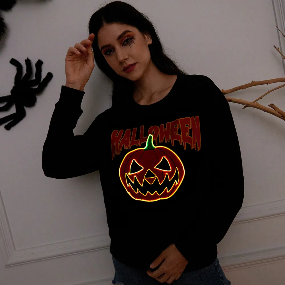 Go-Glow Halloween Illuminating Adult Sweatshirt with Light Up Pumpkin for Women Including Controller (Built-In Battery) big image 9