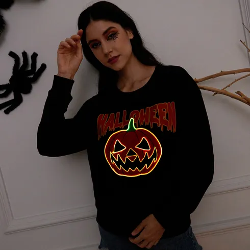 Go-Glow Halloween Illuminating Adult Sweatshirt with Light Up Pumpkin for Women Including Controller (Built-In Battery) Black big image 9