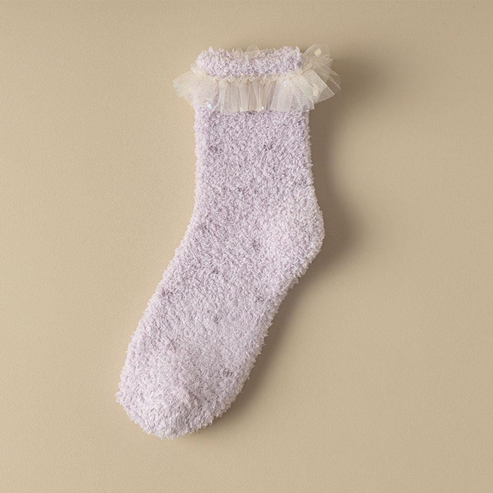 

Coral velvet thickened warm home lace princess socks for Mommy and Me