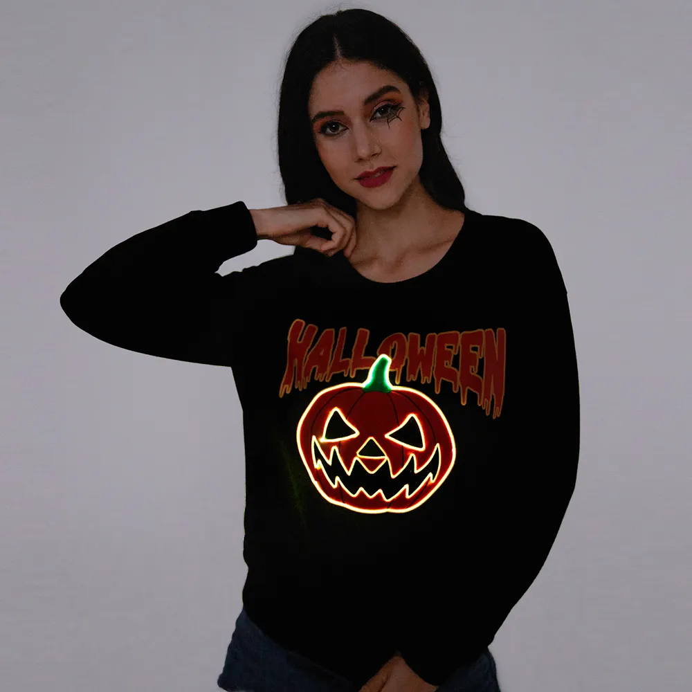 Go-Glow Halloween Illuminating Adult Sweatshirt with Light Up Pumpkin for Women Including Controller (Built-In Battery)  big image 4