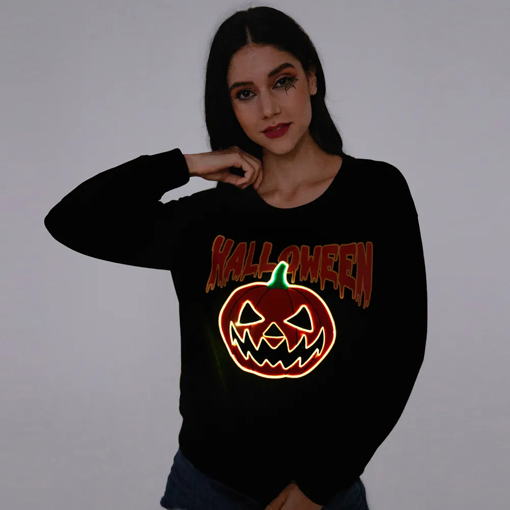 Go-Glow Halloween Illuminating Adult Sweatshirt with Light Up Pumpkin for Women Including Controller (Built-In Battery) big image 4