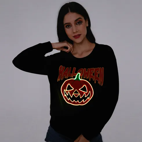 Go-Glow Halloween Illuminating Adult Sweatshirt with Light Up Pumpkin for Women Including Controller (Built-In Battery) Black big image 4