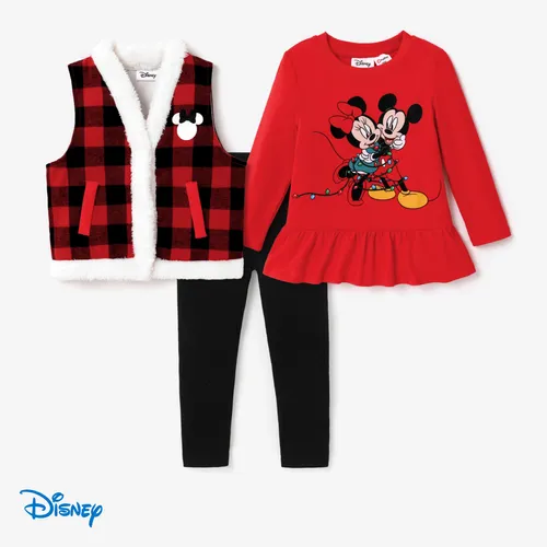 Disney Mickey and Friends Christmas Toddler Girl Cotton Character Print Top or Colorblock Vest or Leggings