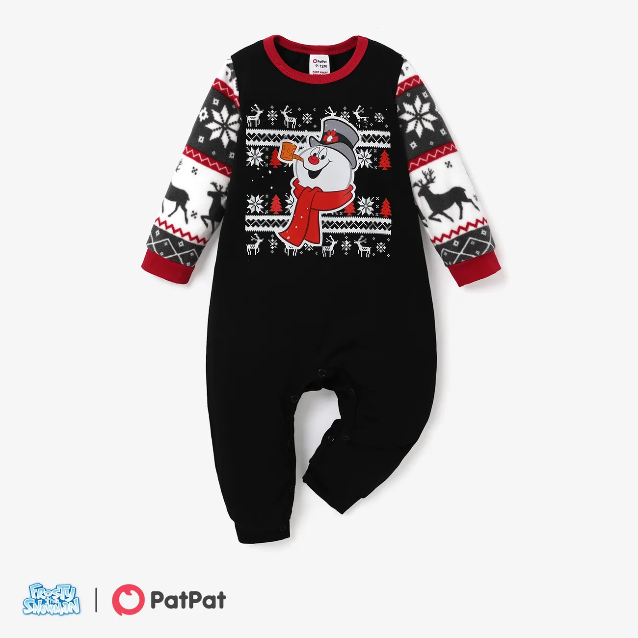 Frosty The Snowman Family Matching Christmas Graphic Print Top and Allover Print Pants Pajamas Sets(Flame Resistant) Black big image 1