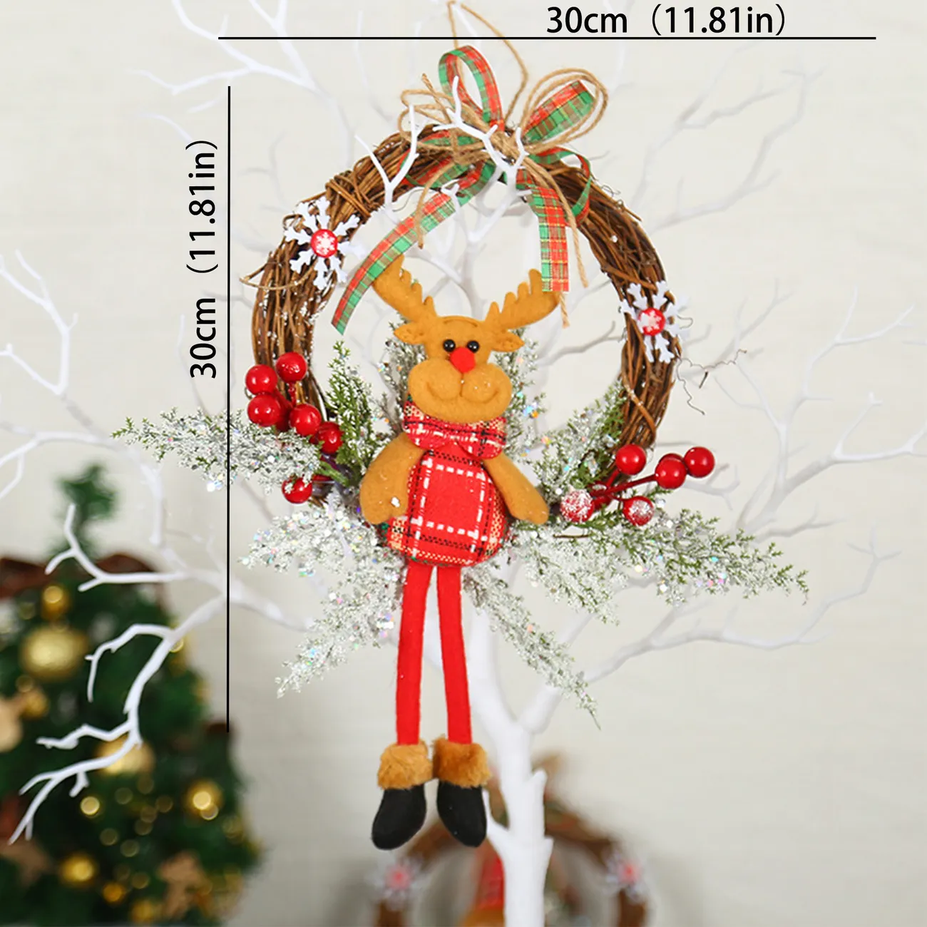 Christmas Wreath for Door and Window Display with Tinsel Garland, Apricot brown big image 1