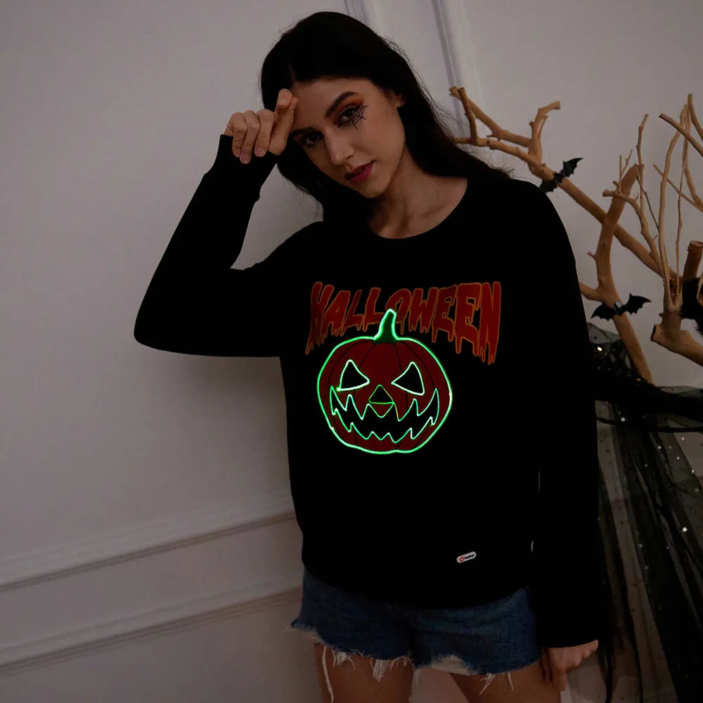 Go-Glow Halloween Illuminating Adult Sweatshirt with Light Up Pumpkin for Women Including Controller (Built-In Battery) big image 5