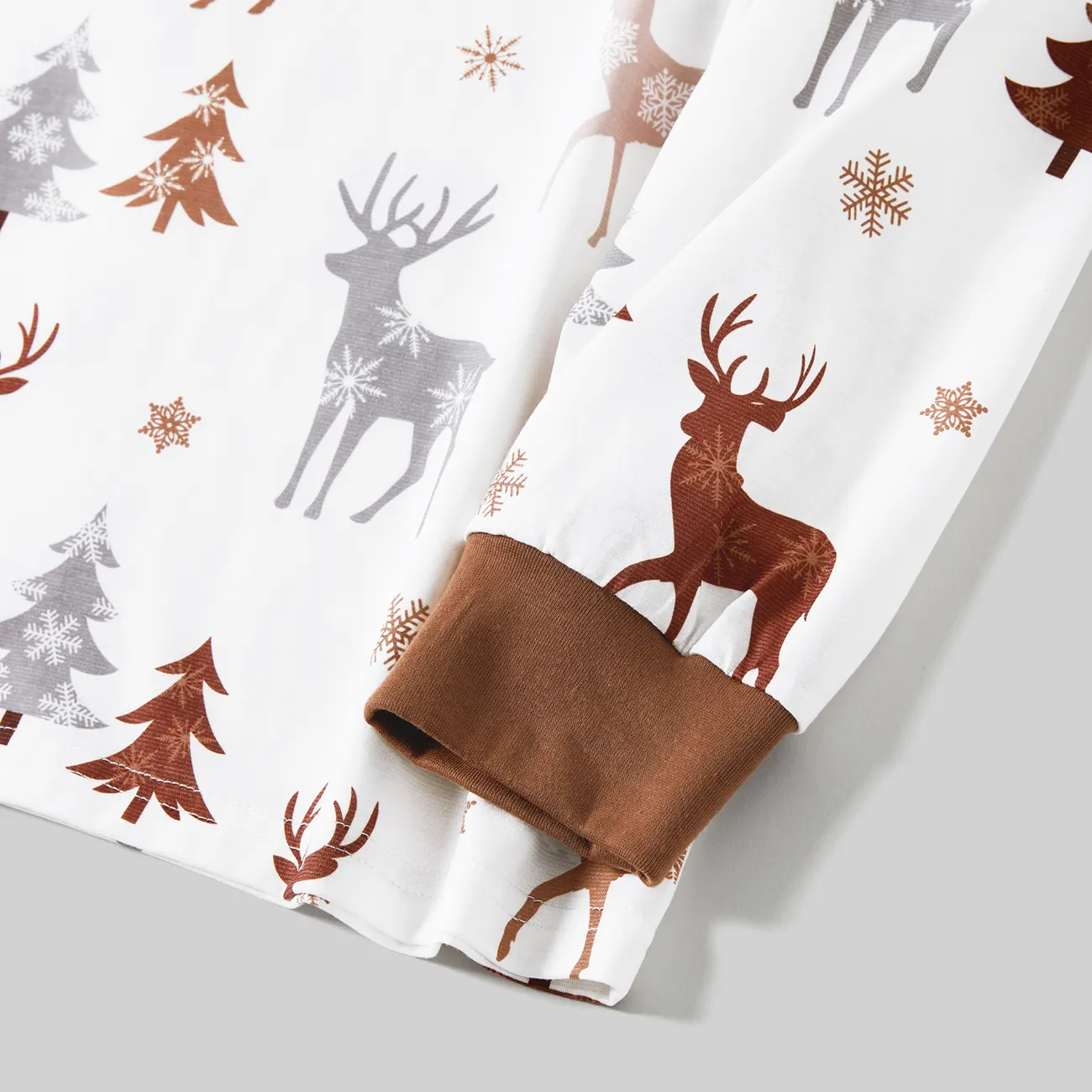 Christmas Family Matching Reindeer&Trees Print Long-sleeve Naia Pajamas Sets(Flame resistant)  White big image 1
