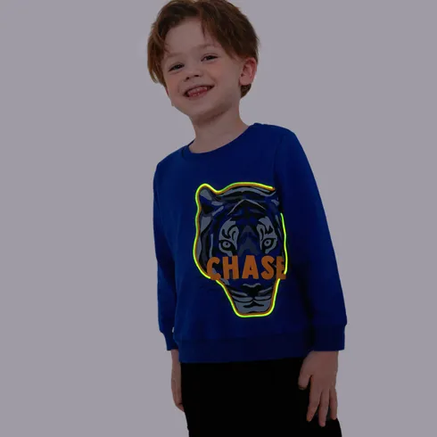 Go-Glow Illuminating Sweatshirt with Light Up Tiger Pattern Including Controller (Built-In Battery) Blue big image 1