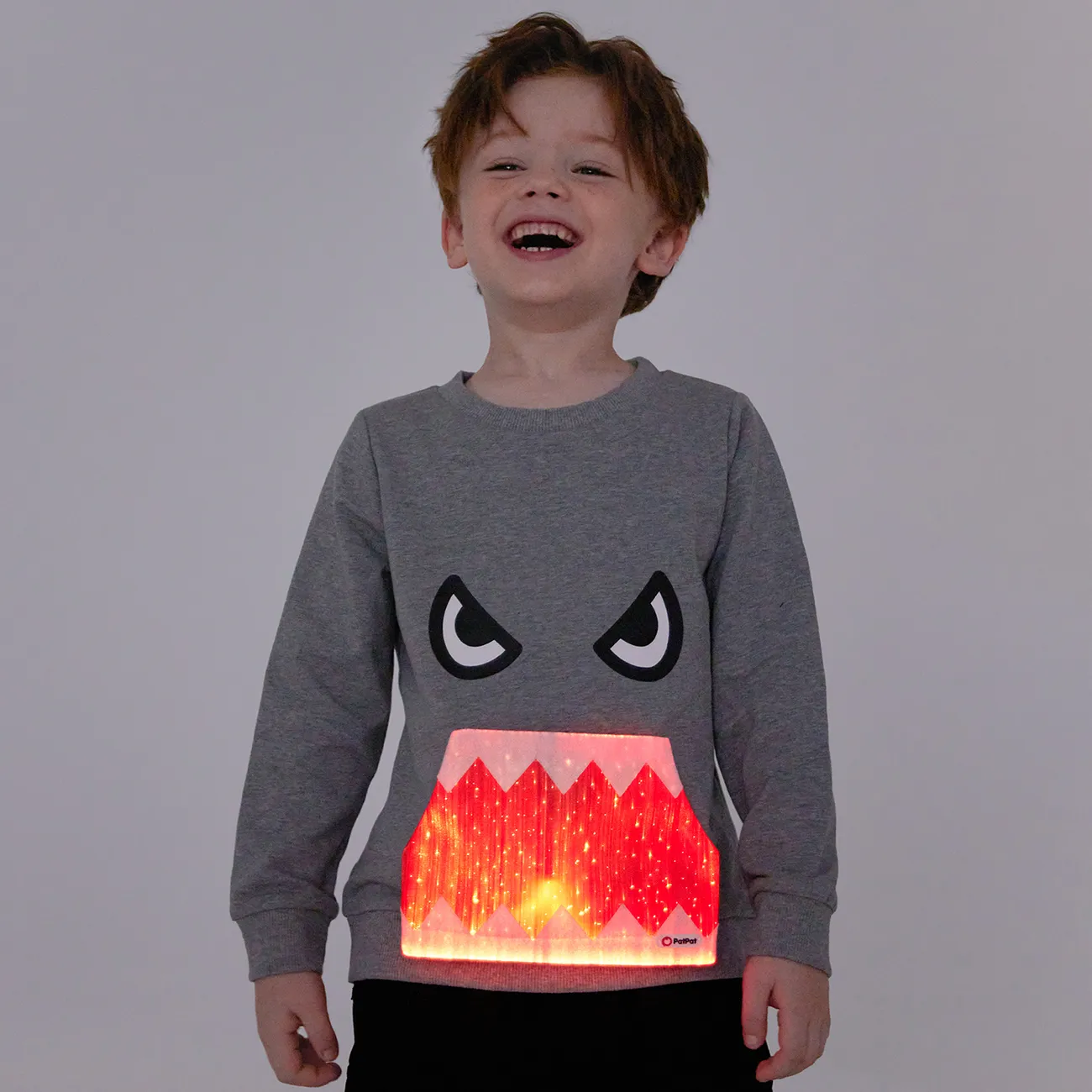 Kinder Jungen Aufgesetzte Tasche Gesichtsausdrücke Pullover Sweatshirts grau big image 1