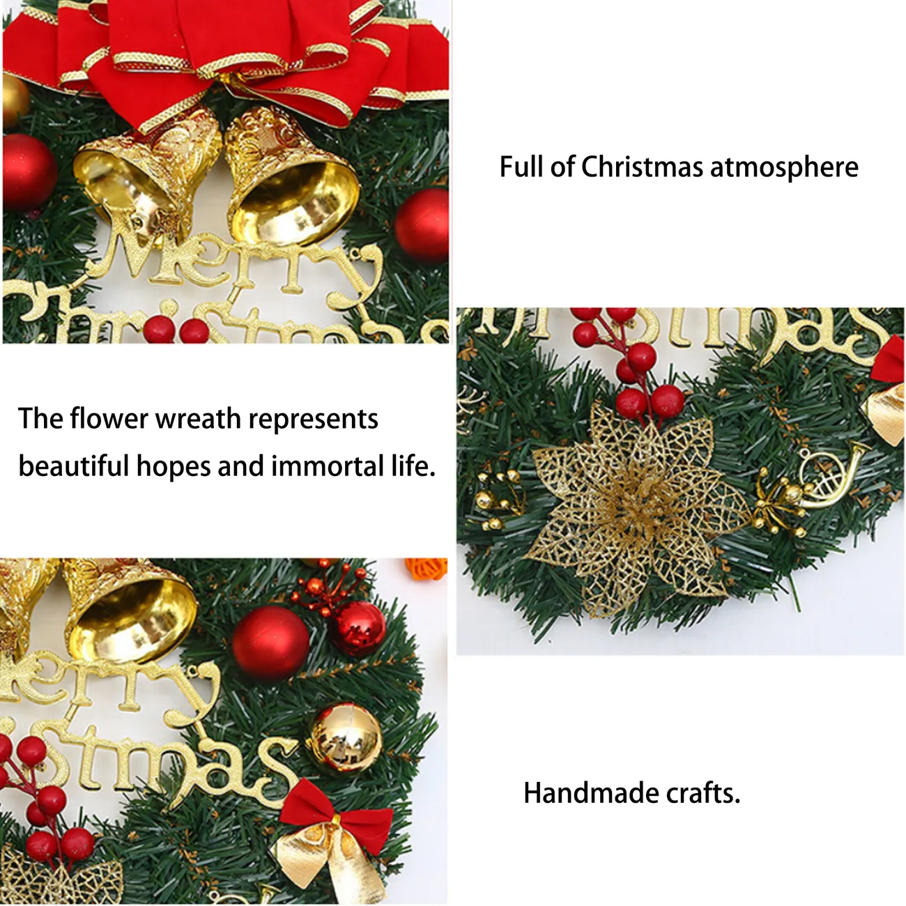 Corona de Navidad para exhibición de puertas y ventanas con guirnalda de oropel, Rojo big image 1