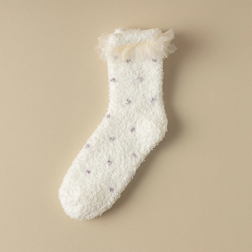 Coral velvet thickened warm home lace princess socks for Mommy and Me  image 5