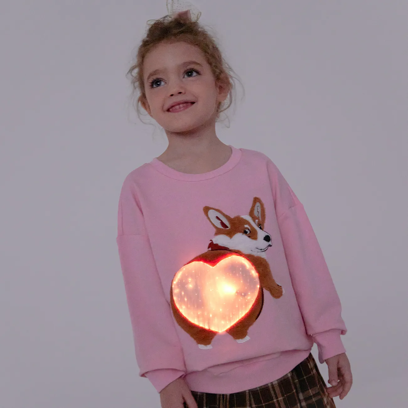 Criança Menina Estampado animal Pullover Sweatshirt Rosa big image 1