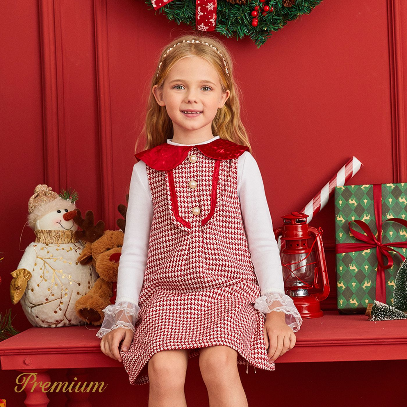 Kid Girl Elegant Grid Dress With Lapel