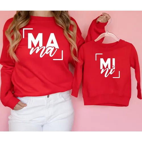 Valentine's Day Mommy and Me White Letter Red Cotton Long Sleeve Sweatshirt Tops