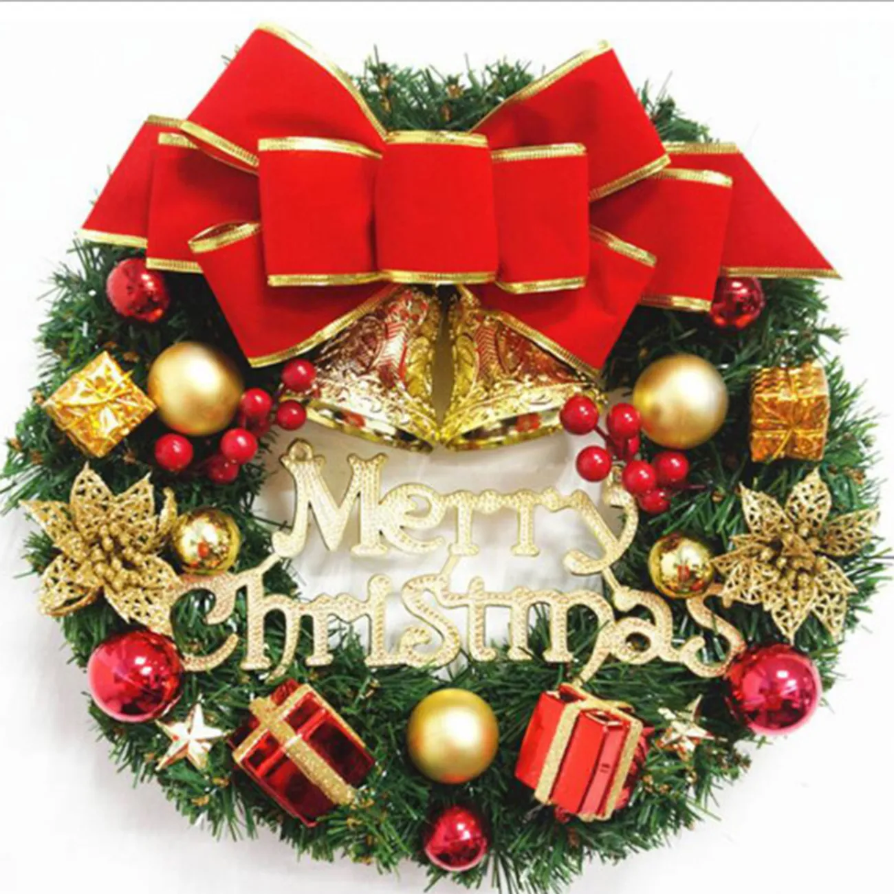 Christmas Wreath for Door and Window Display with Tinsel Garland, Red big image 1