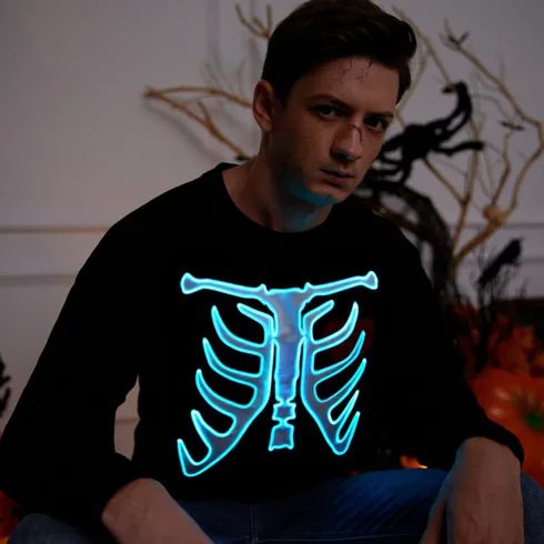 Go-Glow Halloween Illuminating Adult Sweatshirt with Light Up Skeleton Pattern for Men Including Controller (Built-In Battery) Black big image 6