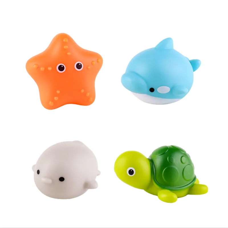 4Pcs Light up Bath Toys Bulk Floating Rubber Ocean Sea Animal Toys Set  big image 1