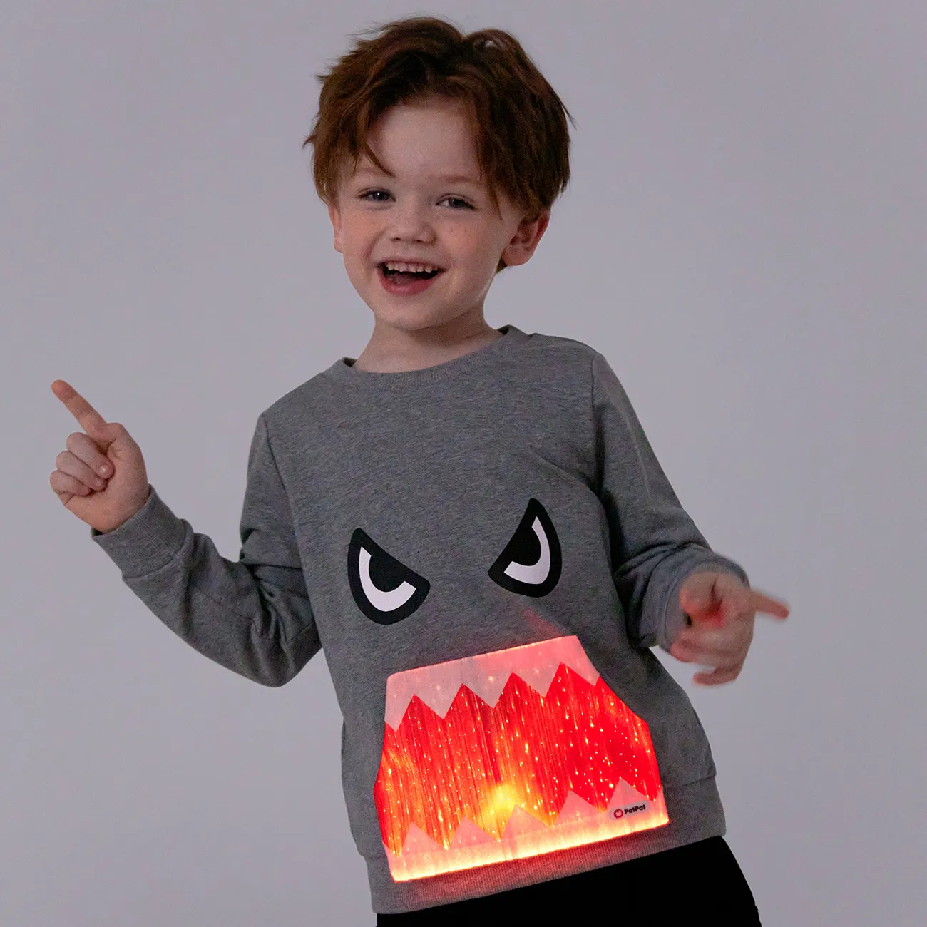 Go-Glow Illuminating Sweatshirt with Light Up Monster Mouth Including Controller (Built-In Battery) Grey big image 1