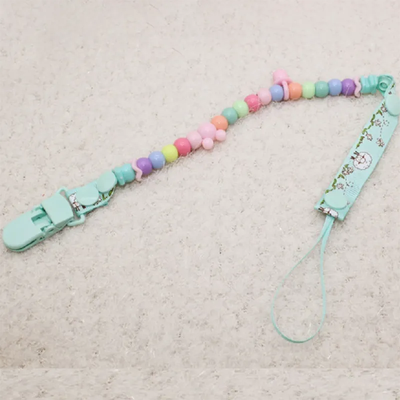 Pacifier Clip with Beaded Strap - Random Color Anti-Drop Design for Babies Mint Green