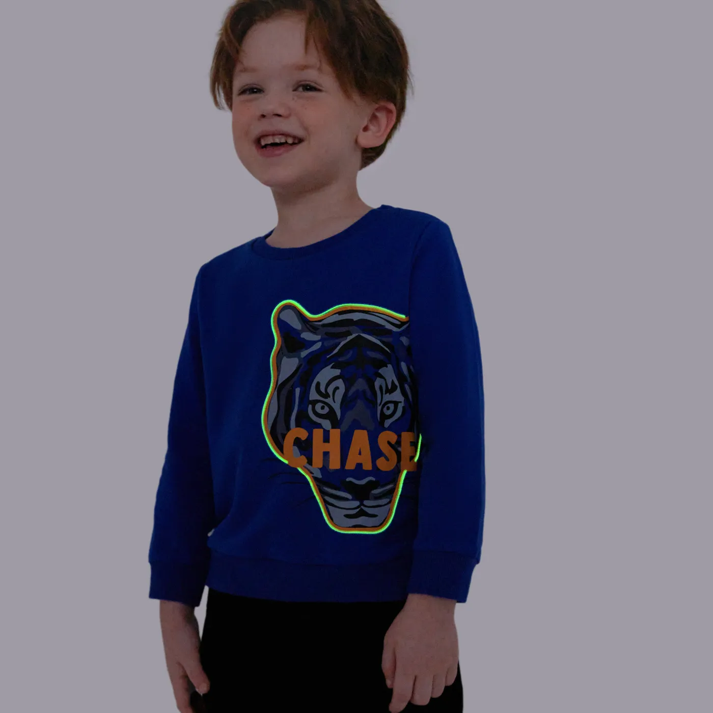 Go-Glow Illuminating Sweatshirt with Light Up Tiger Pattern Including Controller (Built-In Battery) Blue image 6