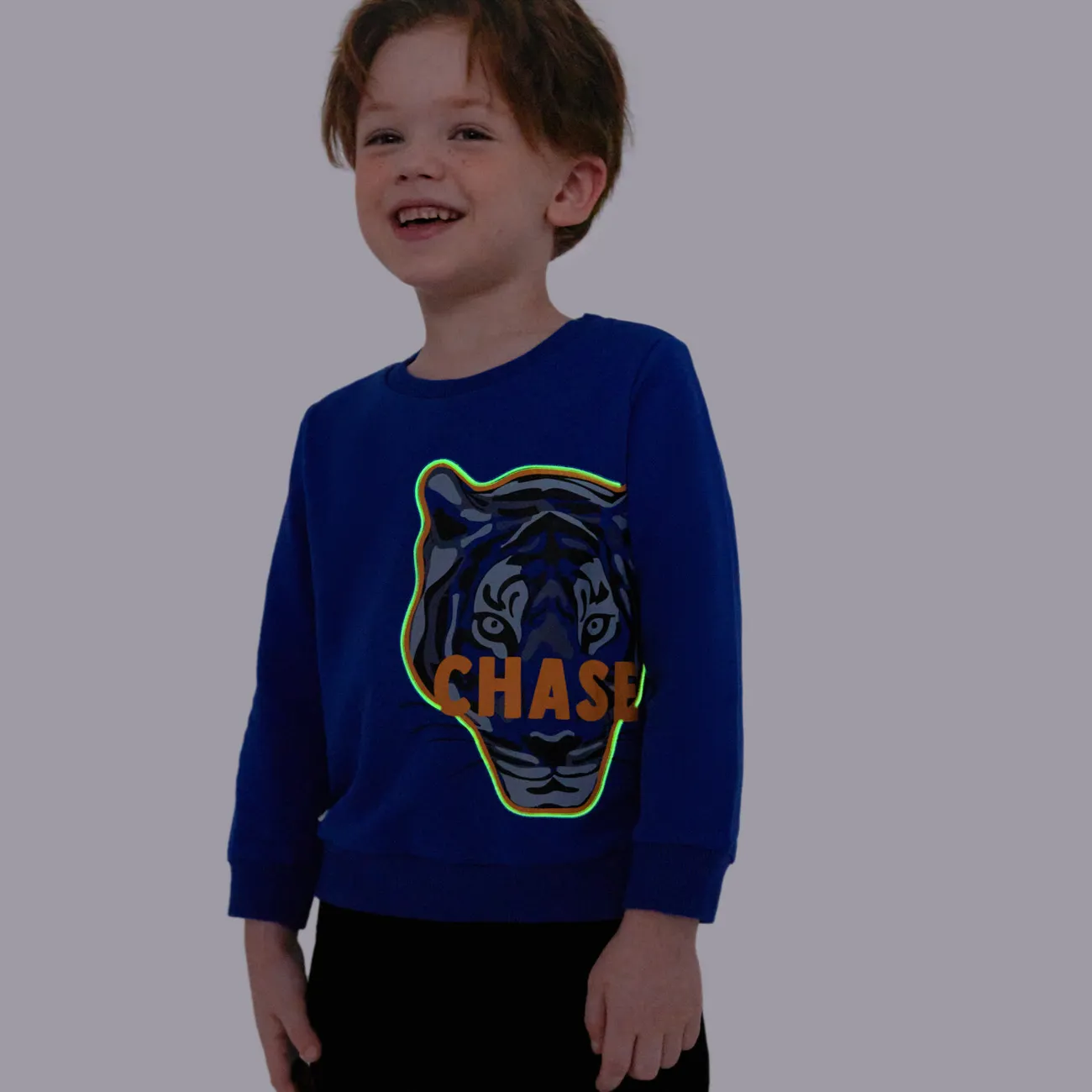 Criança Menino Infantil Tigre Sweatshirt Azul big image 1