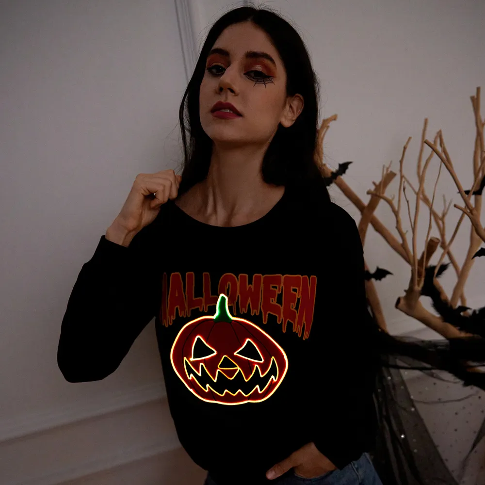 Go-Glow Halloween Illuminating Adult Sweatshirt with Light Up Pumpkin for Women Including Controller (Built-In Battery) big image 8
