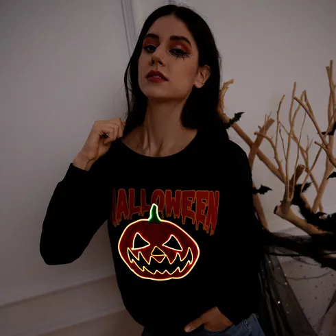 Go-Glow Halloween Illuminating Adult Sweatshirt with Light Up Pumpkin for Women Including Controller (Built-In Battery) Black big image 8