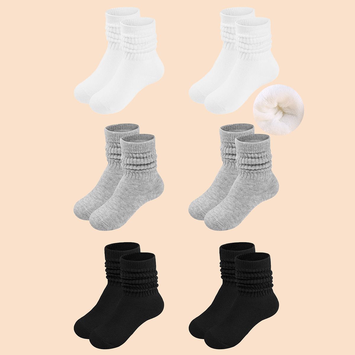 

6-pack Kids Classic Solid Color Versatile Pile Socks