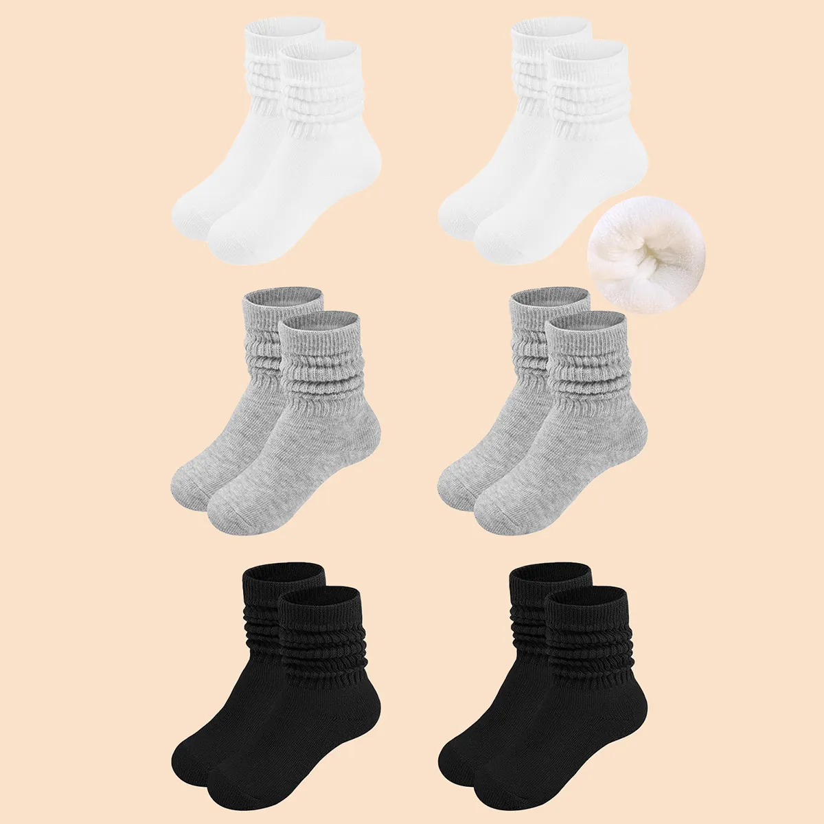 6-pack Kids Classic Solid Color Versatile Pile Socks  image 2