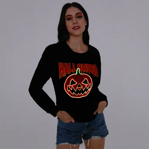 Go-Glow Halloween Illuminating Adult Sweatshirt with Light Up Pumpkin for Women Including Controller (Built-In Battery) Black big image 2