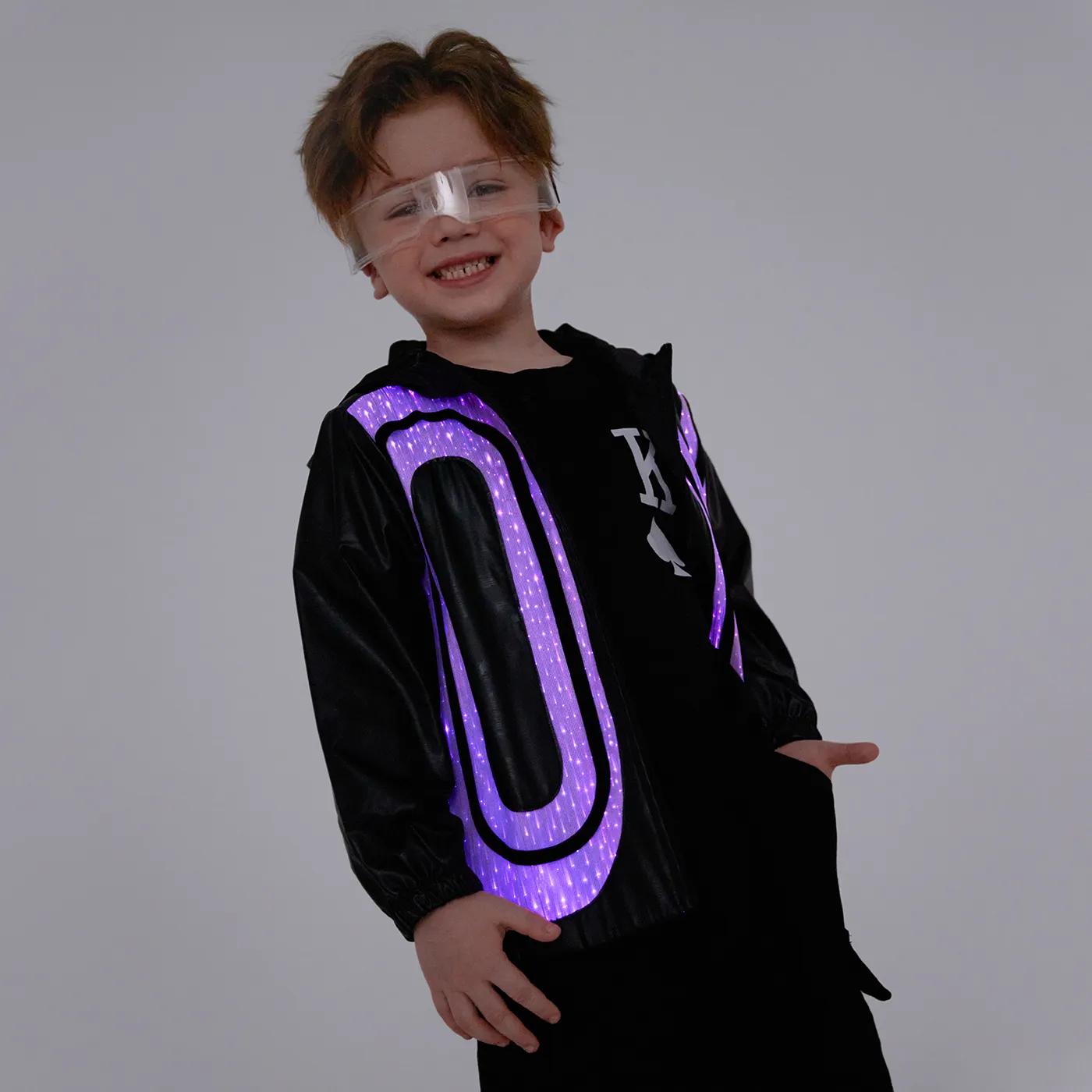 Go-Glow Illuminating Jacket with Light Up OK Pattern Including Controller (Built-In Battery) BlackandWhite big image 6