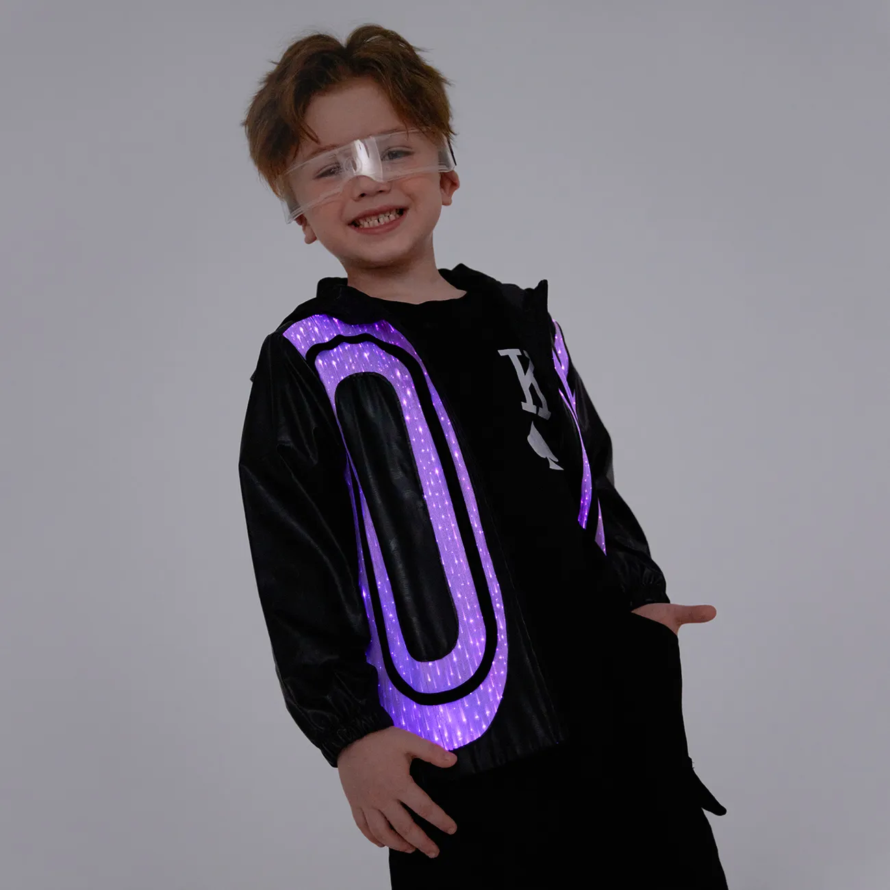 Go-Glow Illuminating Jacket with Light Up OK Pattern Including Controller (Built-In Battery) BlackandWhite big image 1