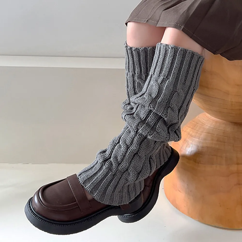 Solid color warm wool socks for Girl Grey big image 1