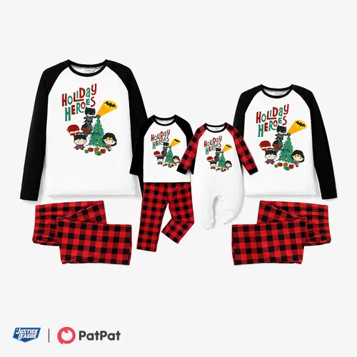 DC Super Friends Family Matching Christmas Graphic Top and Grid Pants Pajamas Sets(Flame Resistant)