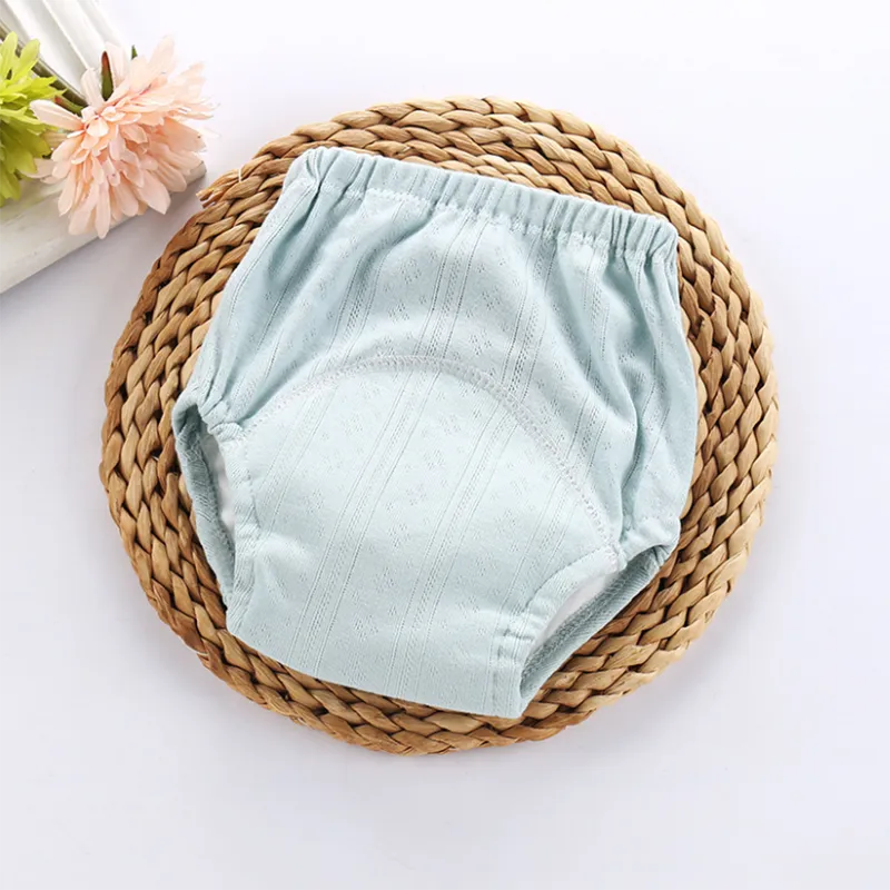 Ribbed Children's Waterproof Training Pants: 4-Layer Cotton Gauze, Ideal for Toddlers and Infants Green