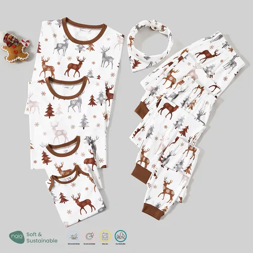 Christmas Family Matching Reindeer&Trees Print Long-sleeve Naia Pajamas Sets(Flame resistant) 
