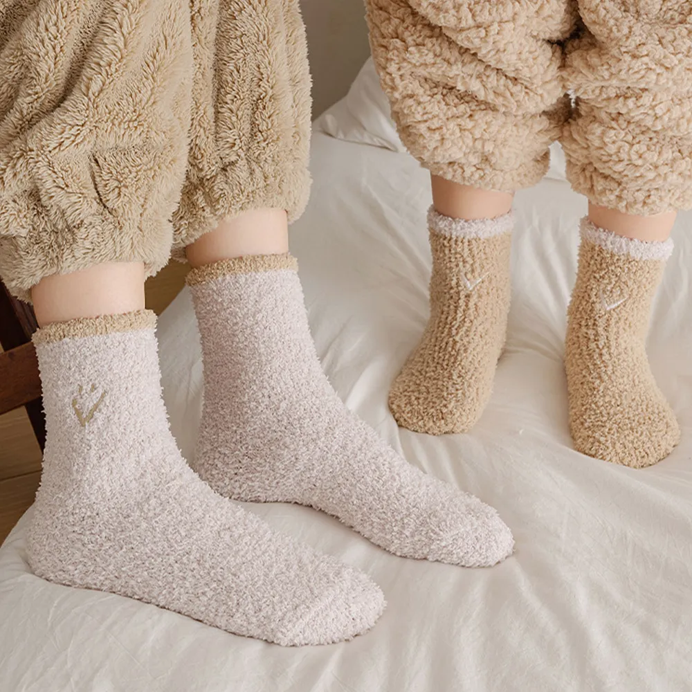 Winter warm solid coral fleece socks for parents and kids