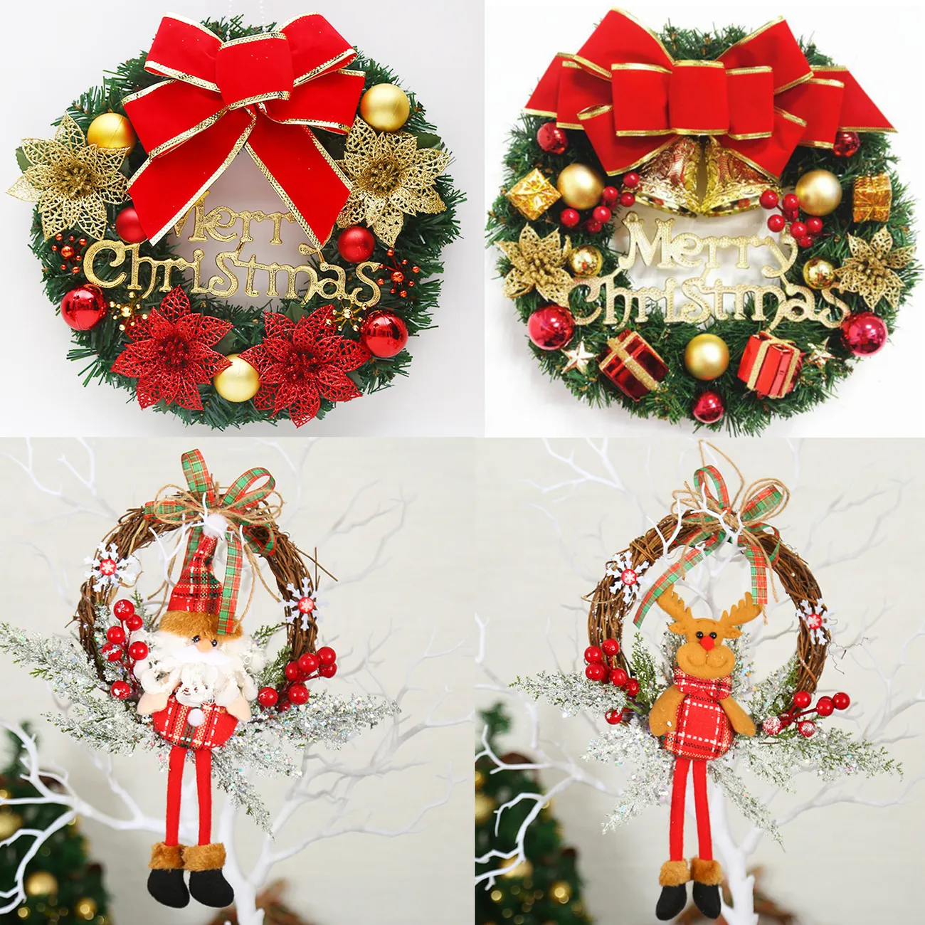 Corona de Navidad para exhibición de puertas y ventanas con guirnalda de oropel, Oro big image 1