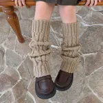 Solid color warm wool socks for Girl Khaki