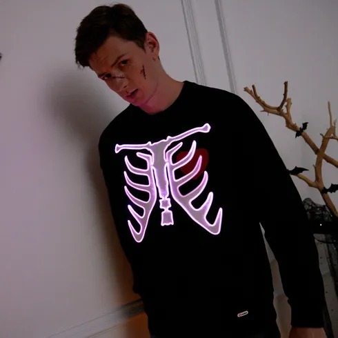 Go-Glow Halloween Illuminating Adult Sweatshirt with Light Up Skeleton Pattern for Men Including Controller (Built-In Battery) Black big image 8
