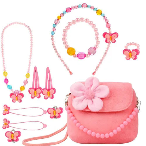 11 pieces, three-dimensional flower children's bag and hair accessories exquisite set