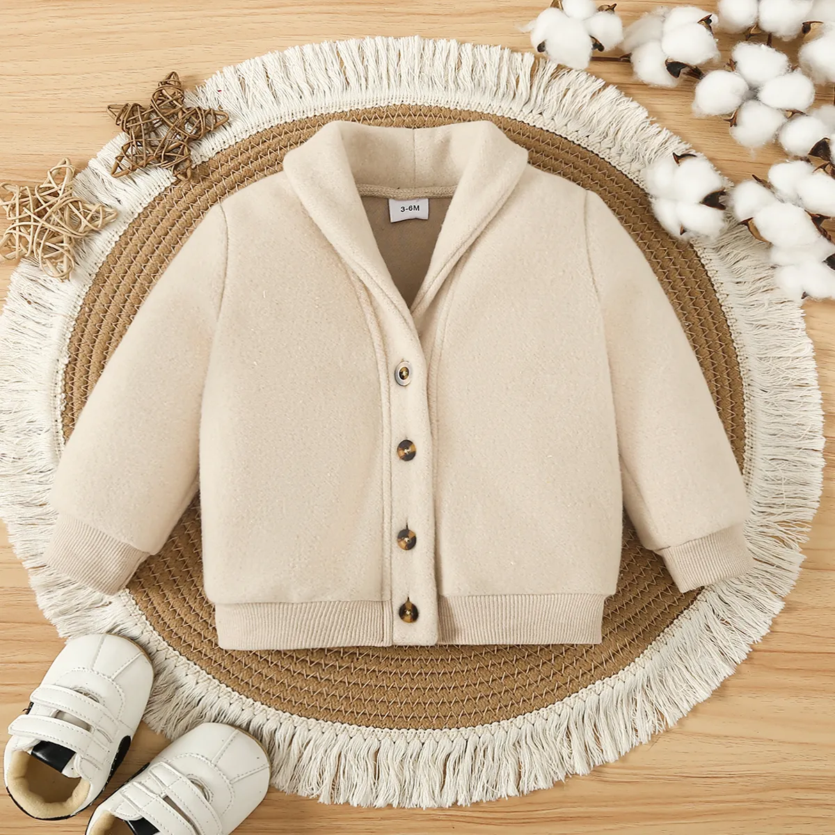 Baby Boy Casual Secret Button Long Sleeve Coat/Jacket  Beige big image 1