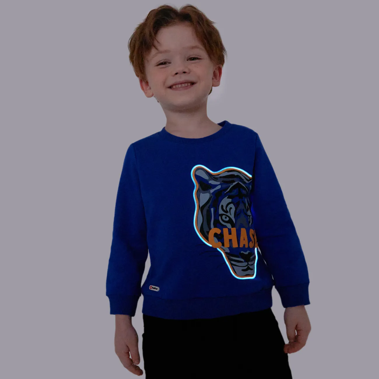 Go-Glow Illuminating Sweatshirt with Light Up Tiger Pattern Including Controller (Built-In Battery) Blue big image 1
