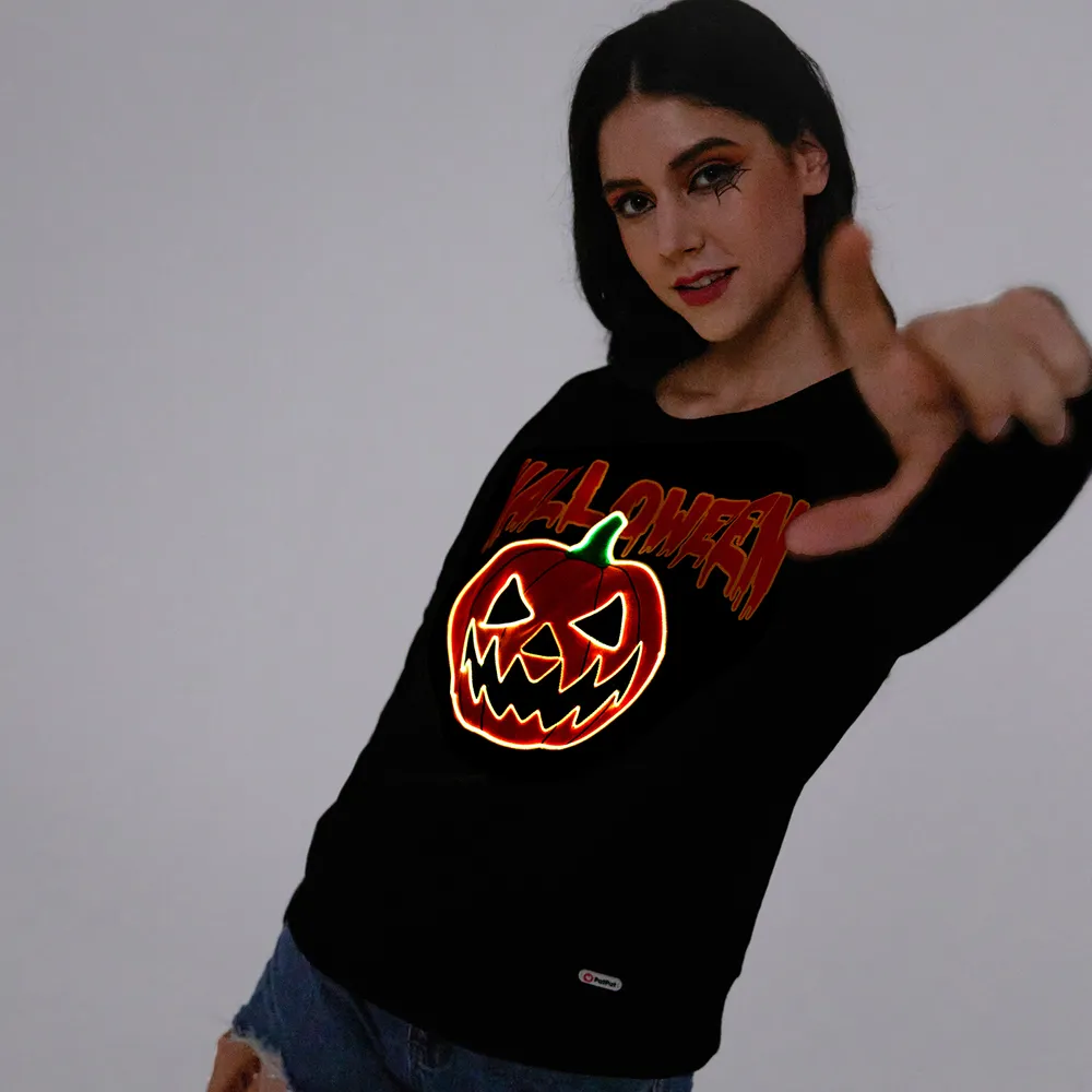 Go-Glow Halloween Illuminating Adult Sweatshirt with Light Up Pumpkin for Women Including Controller (Built-In Battery) big image 6