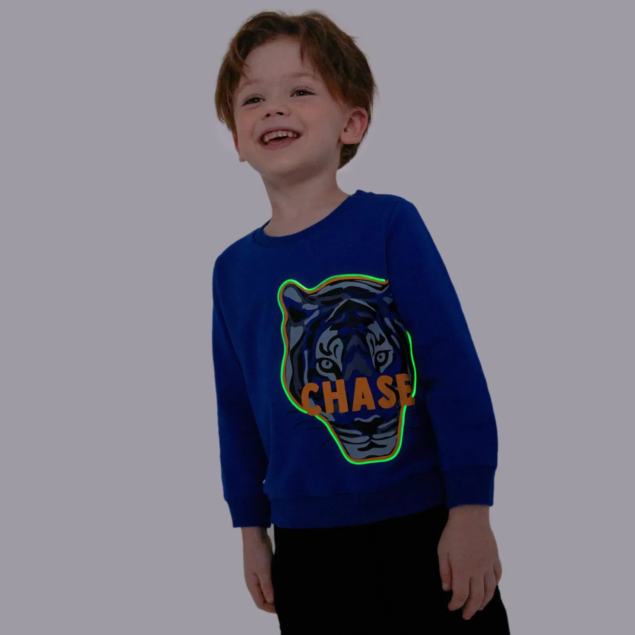 Enfant en bas âge Garçon Enfantin Tigre Sweat-shirt Bleu big image 1