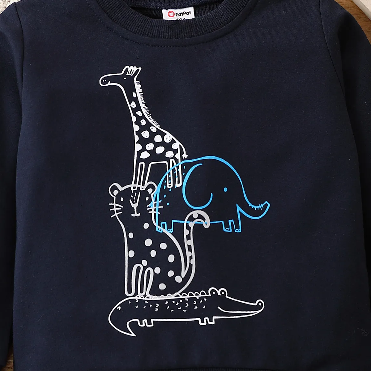 Toddler Boy Childlike Style Animal Pattern Sweatshirt Dark Blue big image 1